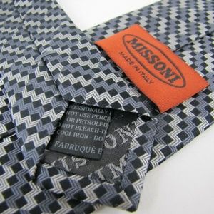 MISSONI Tie Black Gunmetal Gray ZigZag Stripes